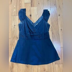 Nanette Lepope Navy Blue Sleeveless Ruched 100% Silk Women's Top Size 6
